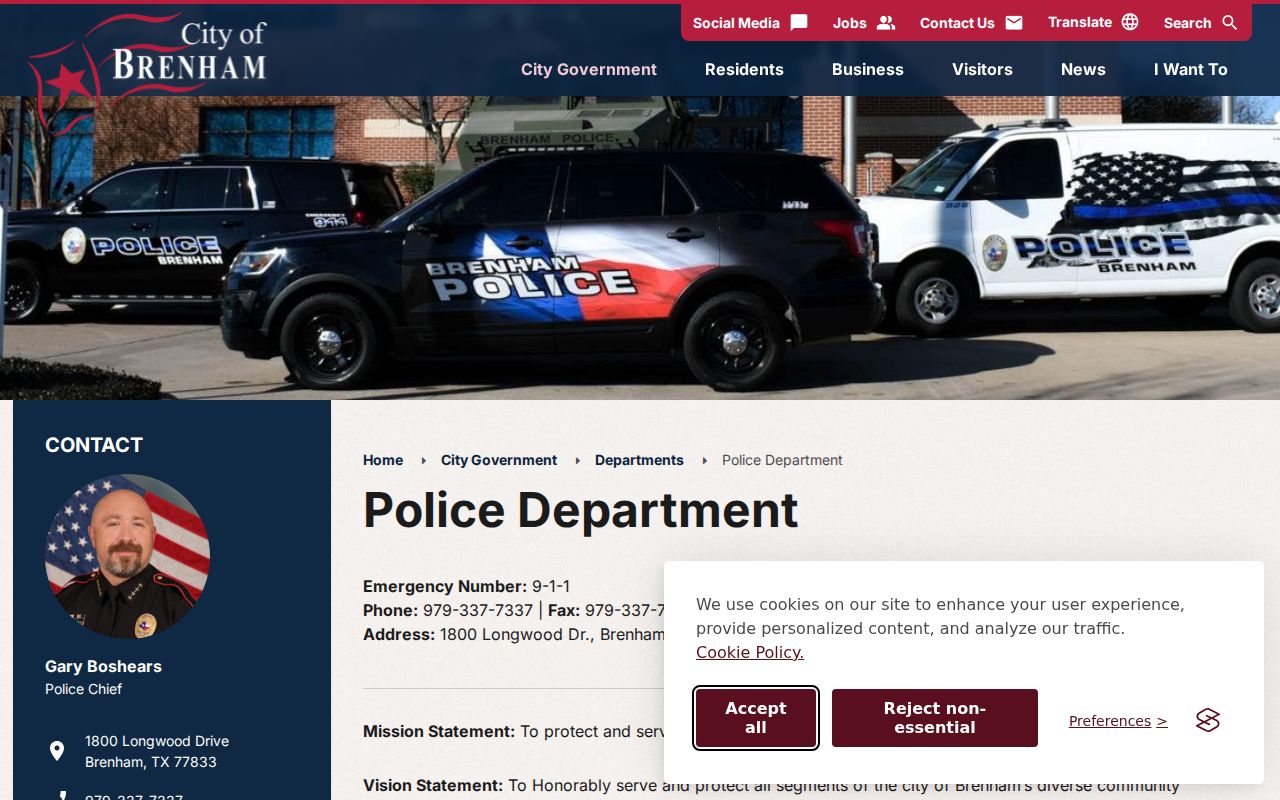 Brenham Police Department source for Brenham criminal records