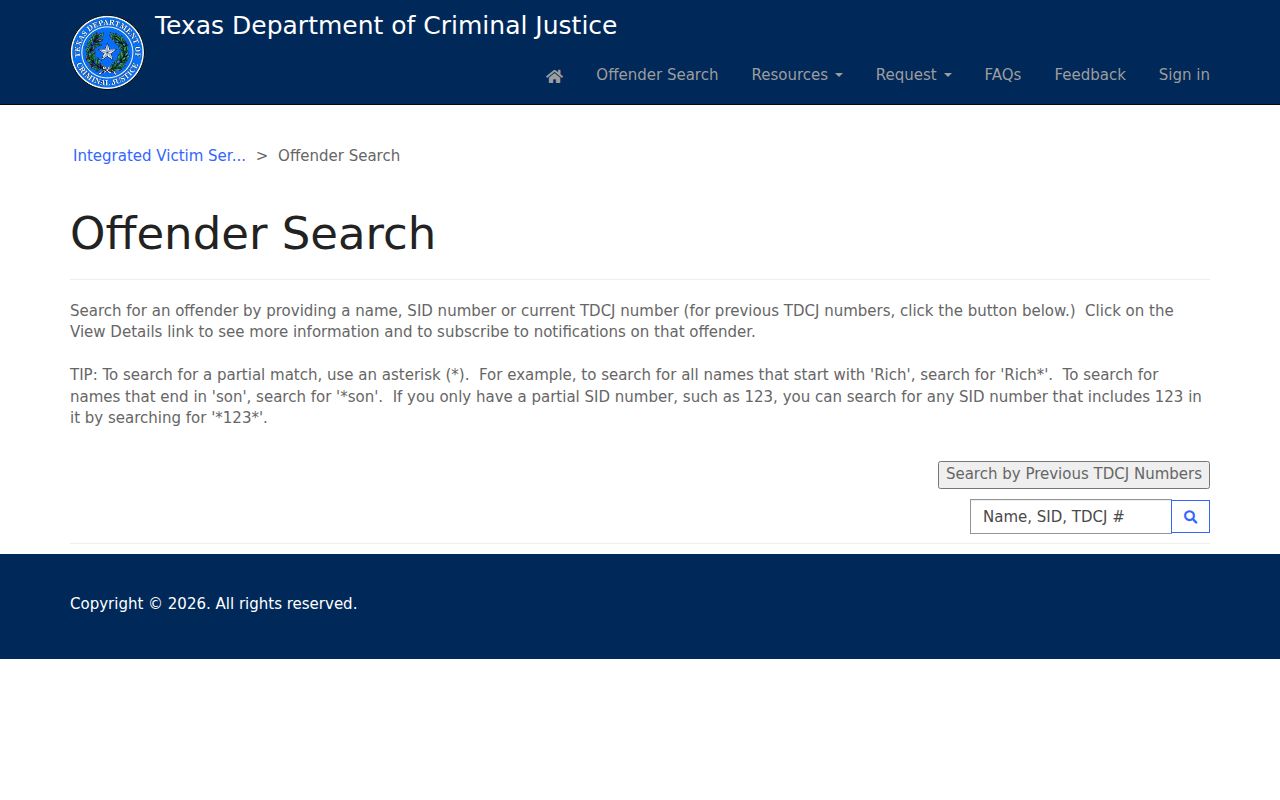 Washington County arrest lookup through TDCJ Offender Search