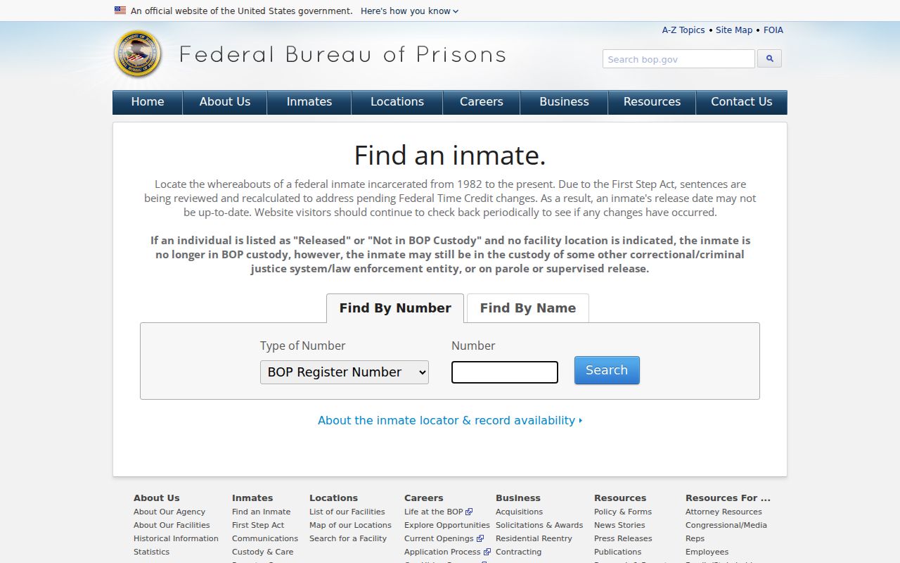 Washington County criminal custody records in the federal inmate locator