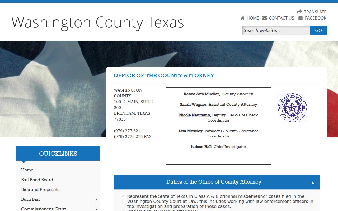 Washington County criminal case records and County Attorney office page