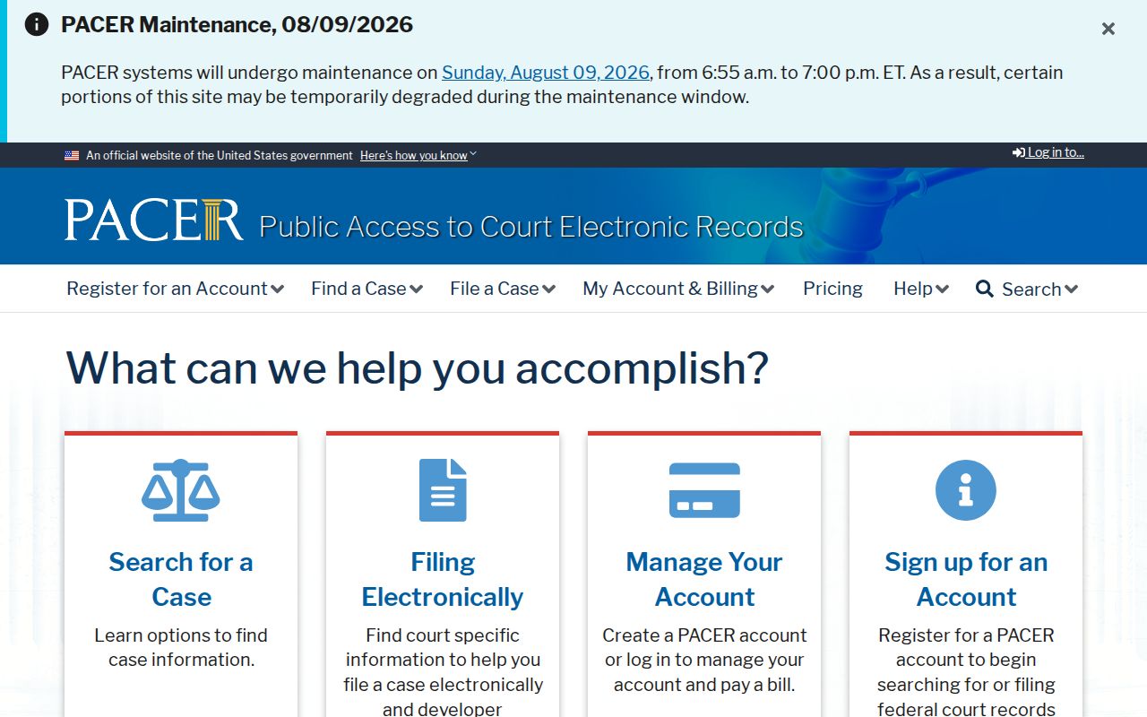 Washington County criminal history federal court records through PACER