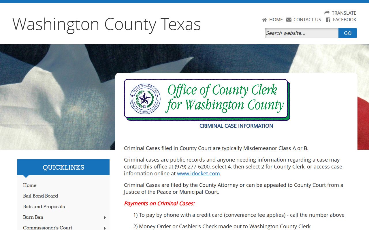 Washington County criminal court case County Clerk channels