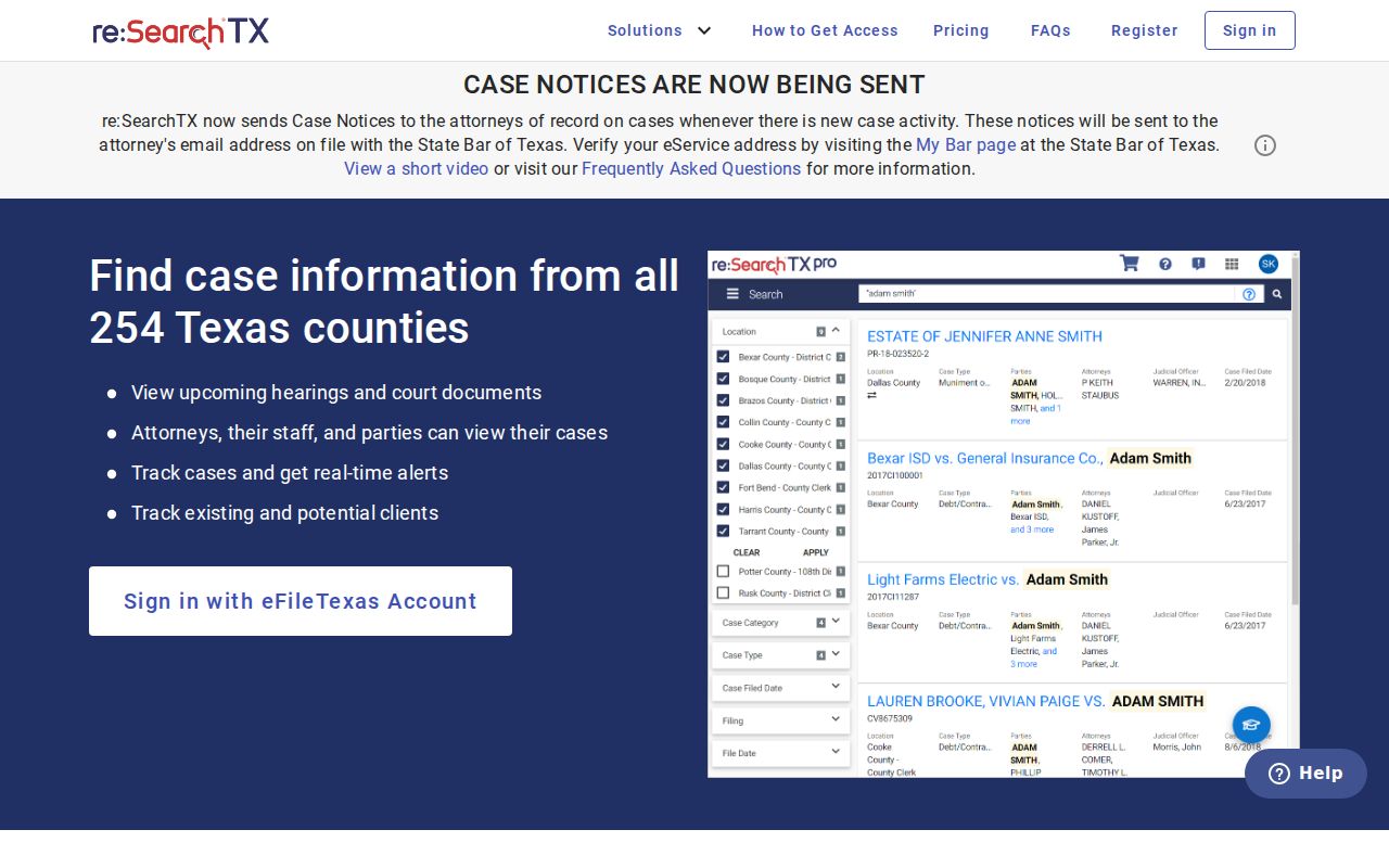 Washington County criminal court case search through re SearchTX